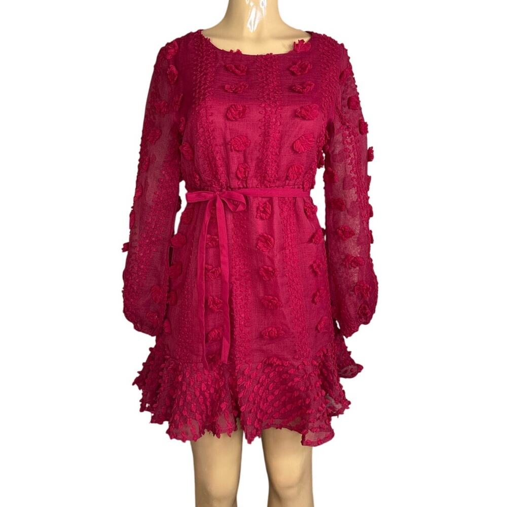 &merci Floral Embellished Long Sleeve Mini Dress Red Maroon Size Small